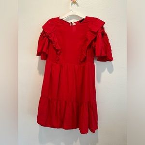 Red Flowy Dress with Ruffles